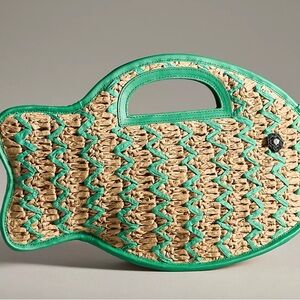 Anthropologie Raffia Fish Top-Handle Bag NWT